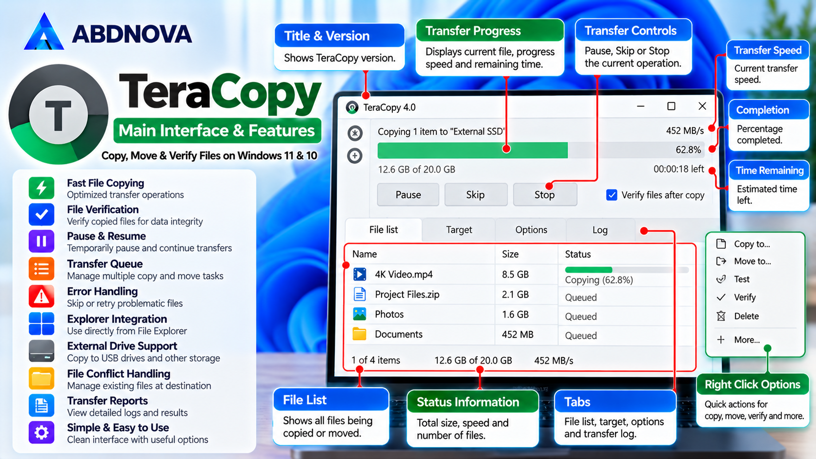 TeraCopy Main Interface and File Transfer Features