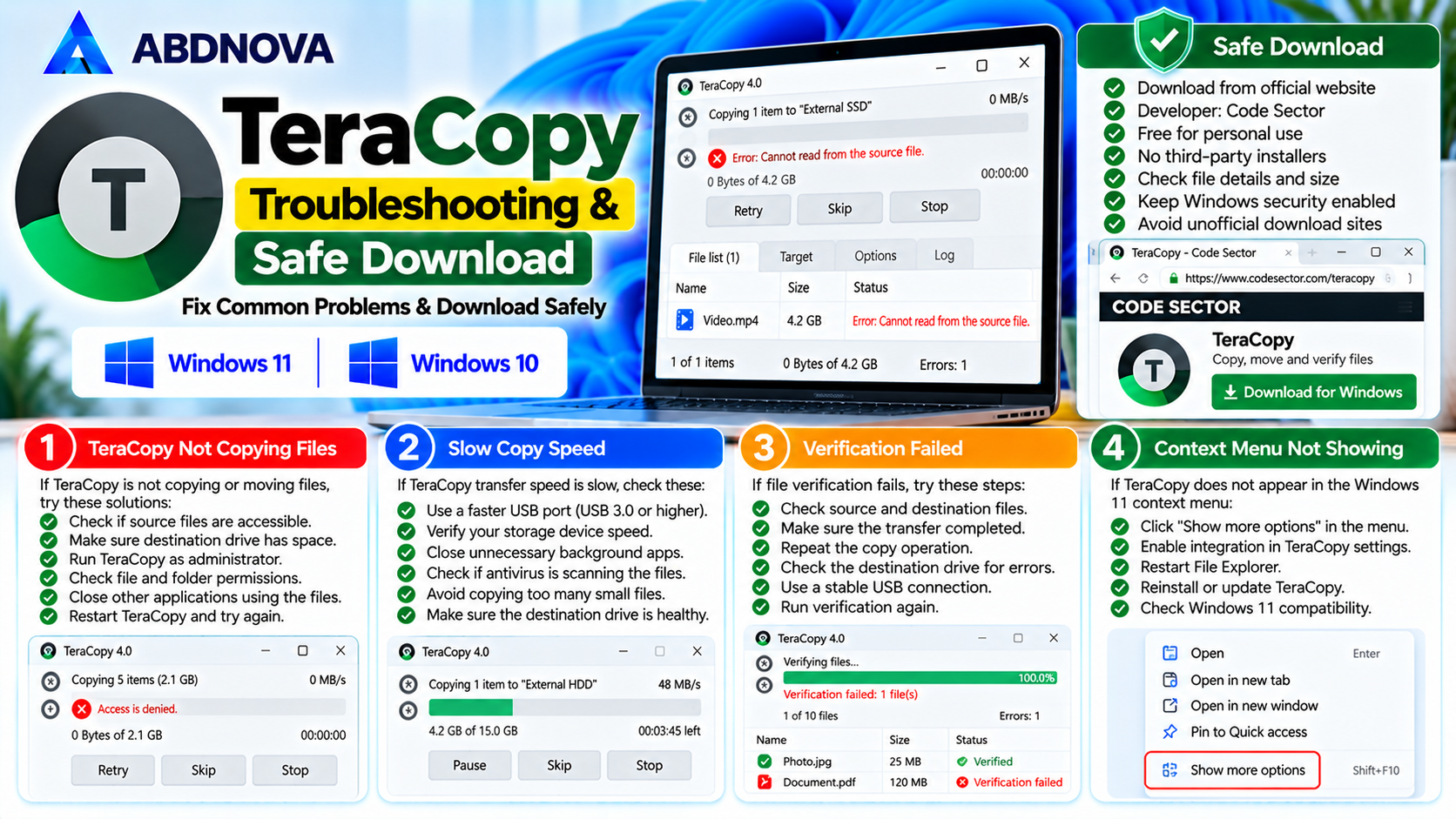 TeraCopy Troubleshooting and Safe Download for Windows
