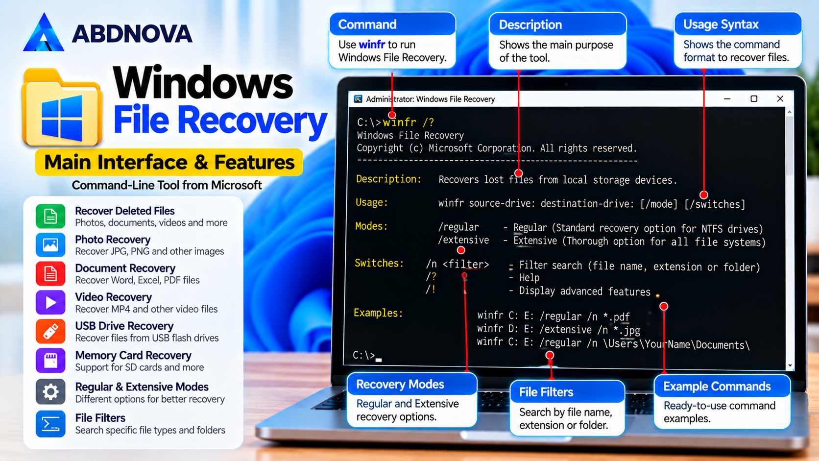 Windows File Recovery Main Interface and Features