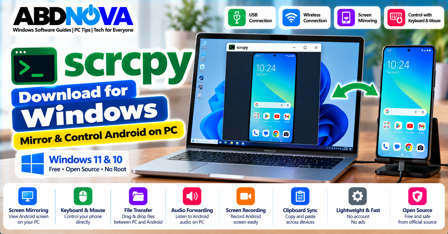 scrcpy Download for Windows Mirror and Control Android on PC